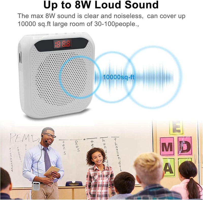 VOVIGGOL Portable Voice Amplifier for Teachers, Rechargeable Personal Amplifier Mic PA System Headset Microphone with Speaker for Teachers, Training, Meeting, Tour Guide, Yoga, Classroom (White) - Image 2